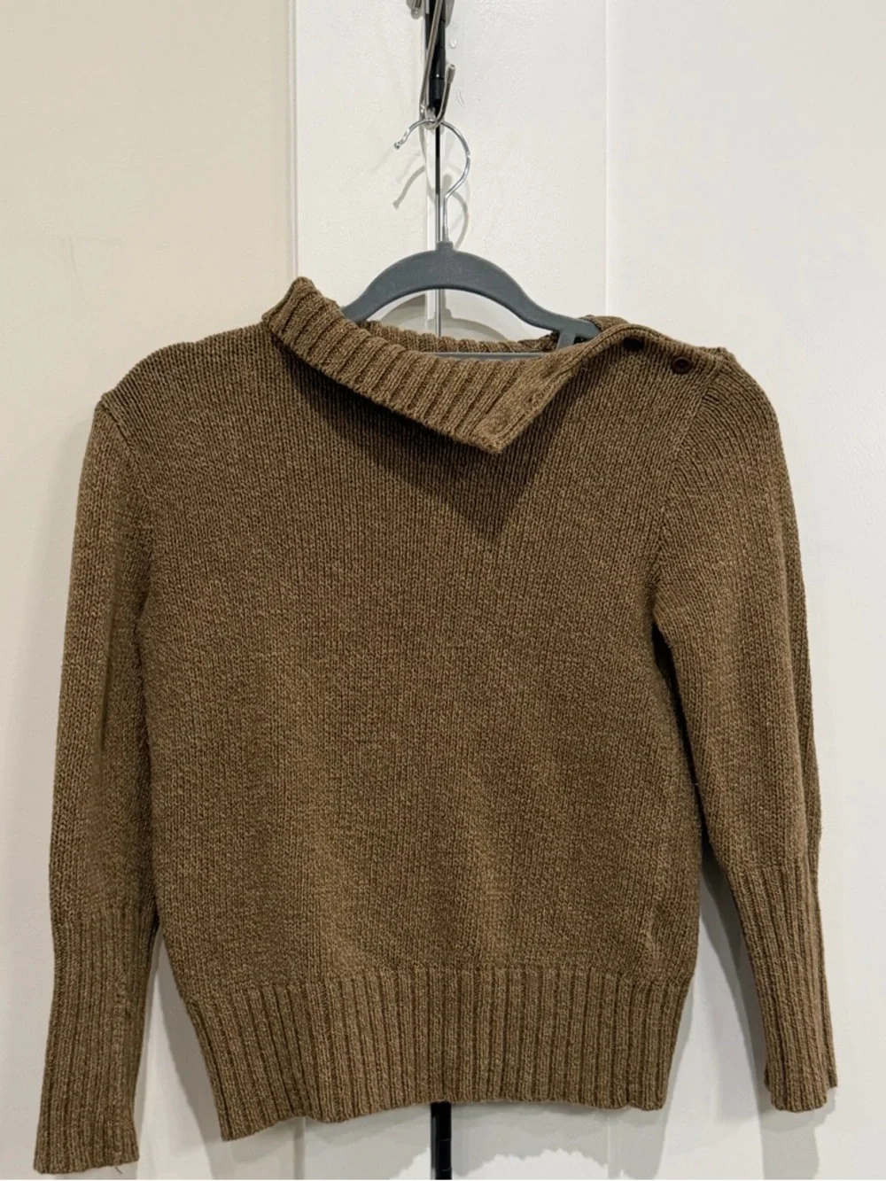 Ralph Lauren Vintage Chunky Knit Sweater High Neck Button Detail Brown Size M